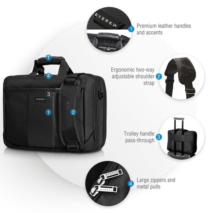 Everki Versa Premium Briefcase 17.3'', Checkpoint Friendly, Corner-guard Protection, Double-sided Organizational Panel, Trolley Handle Pass-through Strap CDEKB427BK17