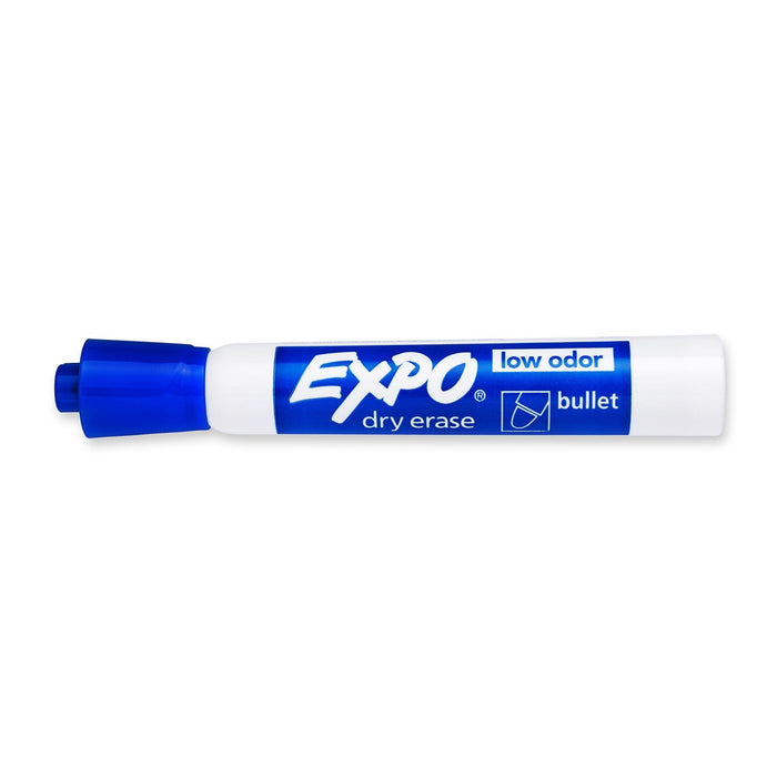 EXPO Dry Erase Markers Bullet Marker 12-Pack. Blue Colour. Bright, Vivid, Non-toxic Ink. Quick Drying. Smear-proof. Erases Cleanly & Easily with Cloth. CD82003