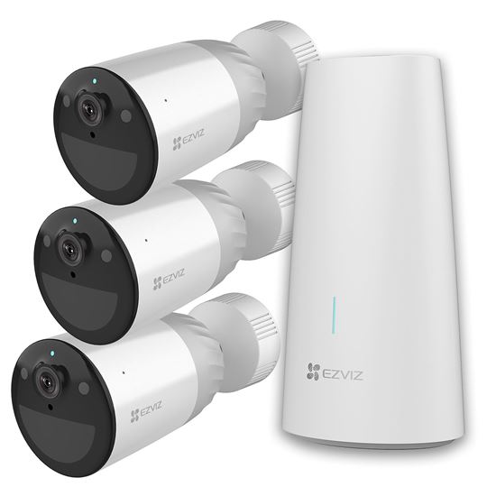 EZVIZ 3x Camera Wire-Free Security Kit. Includes 1x Base Station & 3x BC1 Outdoor WiFi Wire-Free Security Cameras with Long-Lasting 12900mAh Rechargeable Battery. Two-Way Talk, IP66, FHD, Micro SD Slot. CDBC1-B3