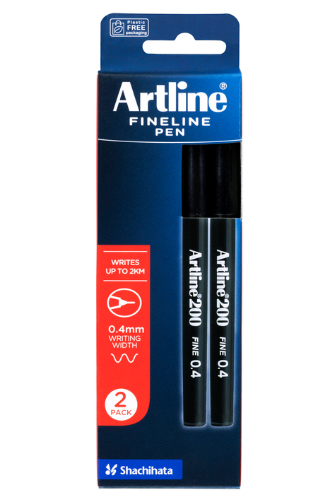 Artline 200 Fineliner Pen 0.4mm Black x 2's Pack