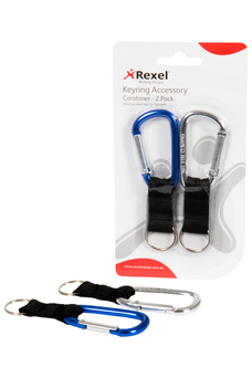 Rexel Id Carabiner Key Rings 2 Pack, Blue & Silver