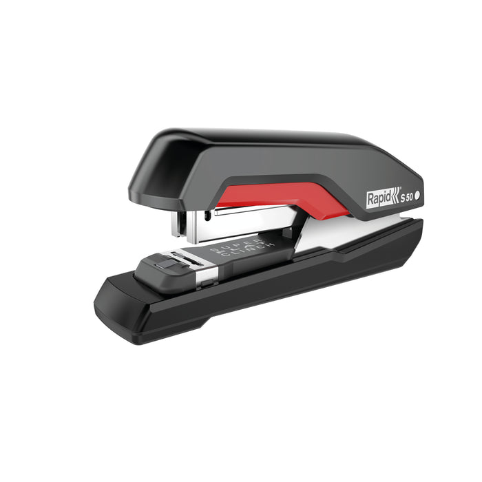 Rapid Stapler S50 Half Strip, Super Flat Clinch, Black/Red, 50 Sheet