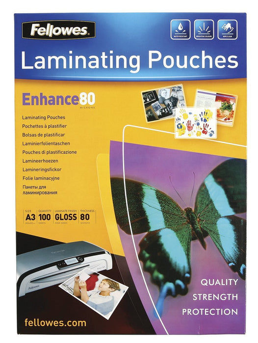 Fellowes A3 Gloss Laminating Pouch 80 micron x 100's FPF5306207