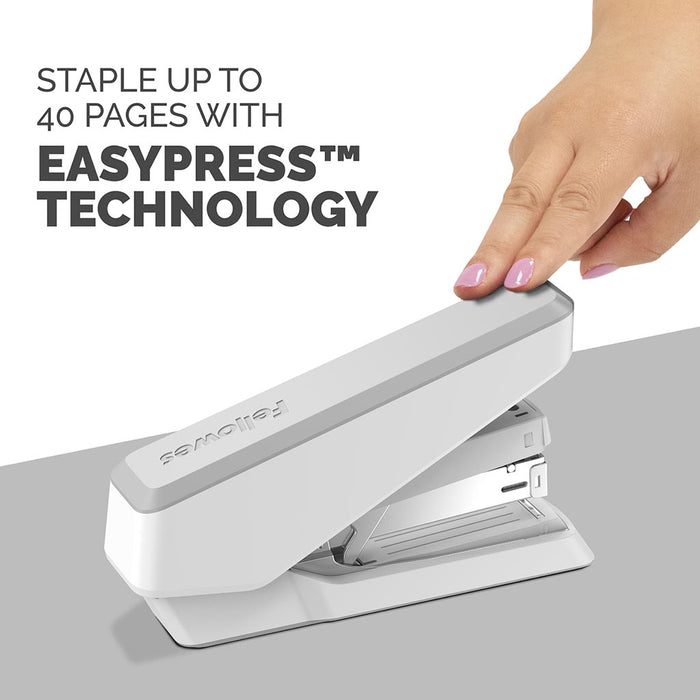 Fellowes LX870 EasyPress Full Strip Flat Clinch 40 Sheets Stapler, White FPF100119531