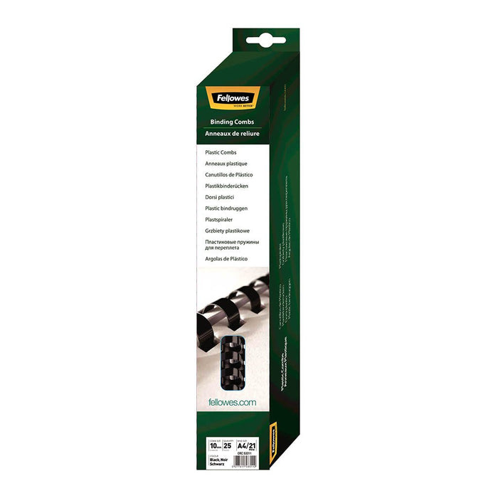 Fellowes Plastic Binding Coils 10mm Black, Pack of 25 FPF5331102