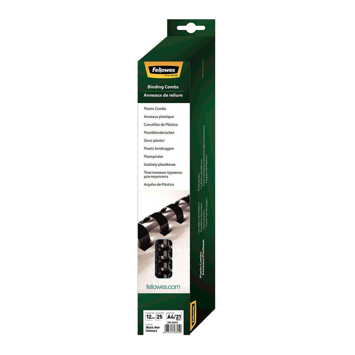 Fellowes Plastic Binding Coils 12mm Black, Pack of 25 FPF5331502