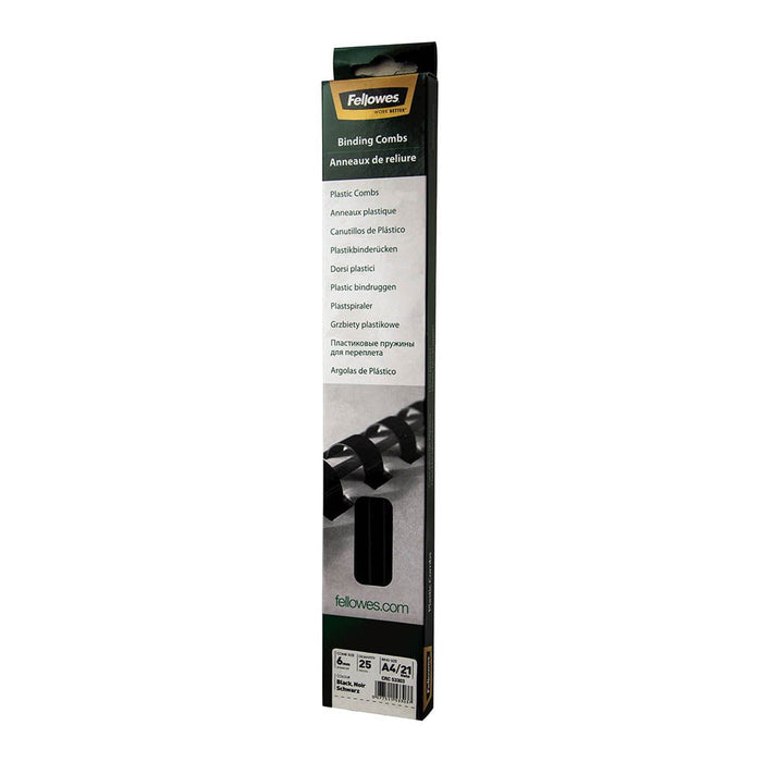 Fellowes Plastic Binding Coils 6mm Black, Pack of 25 FPF5330302