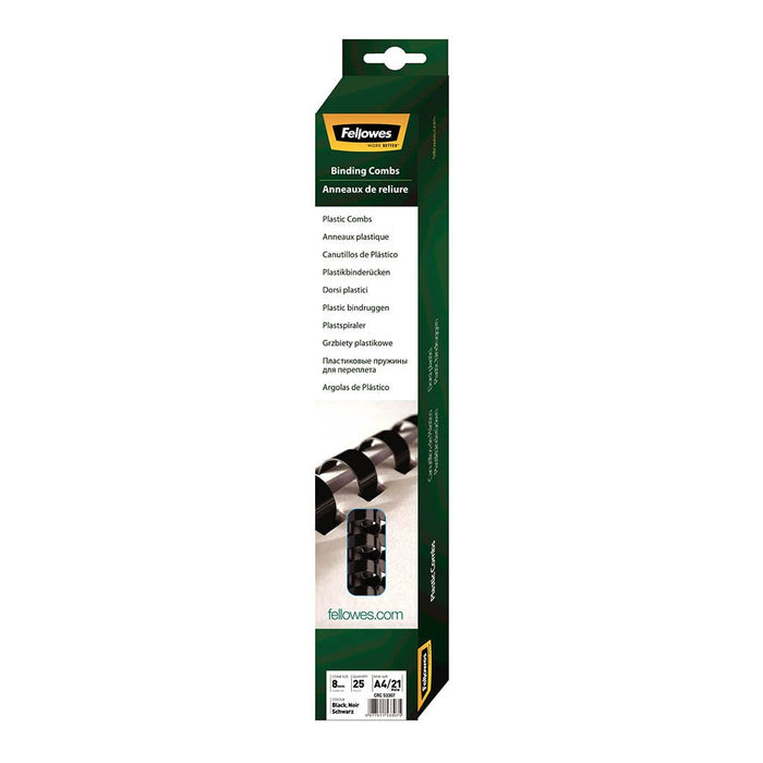 Fellowes Plastic Binding Coils 8mm Black, Pack of 25 FPF5330702