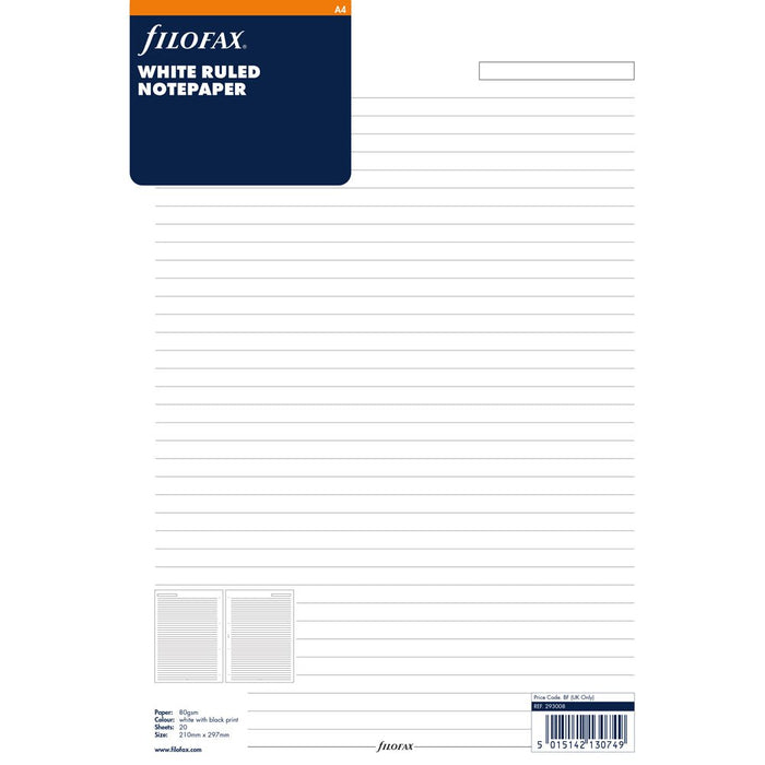 Filofax A4 White Lined Notepad Refill CXF293008