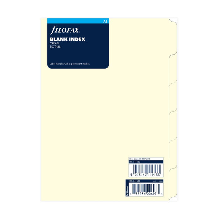 Filofax A5 Blank Index with Multi Coloured Labels Refill CXF341680