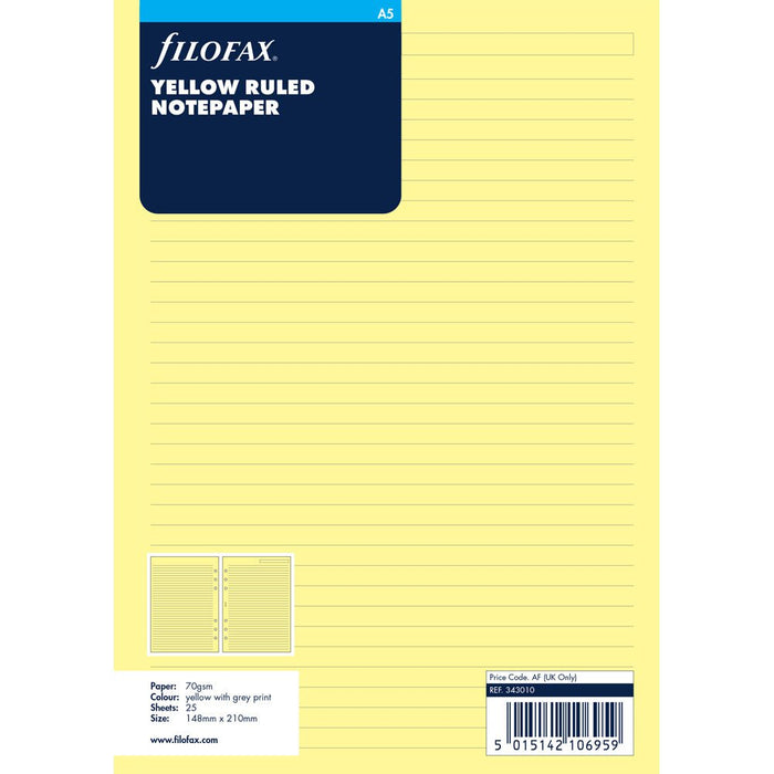 Filofax A5 Yellow Lined Notepaper Refill CXF343010