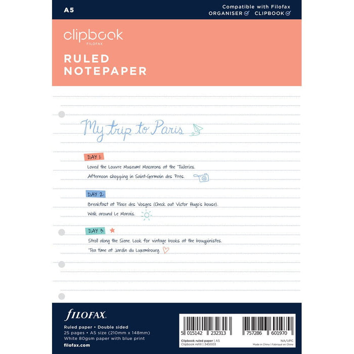 Filofax Clipbook A5 Notes Ruled Refill CXF345003
