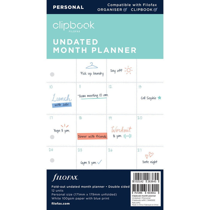 Filofax Clipbook Personal Monthly Planner Refill CXF344002