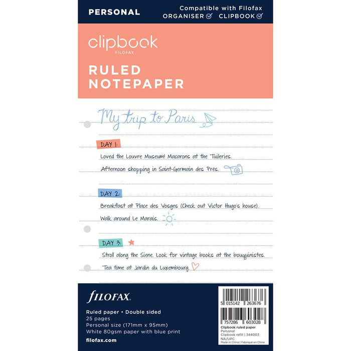 Filofax Clipbook Personal Ruled Paper Refill CXF344003