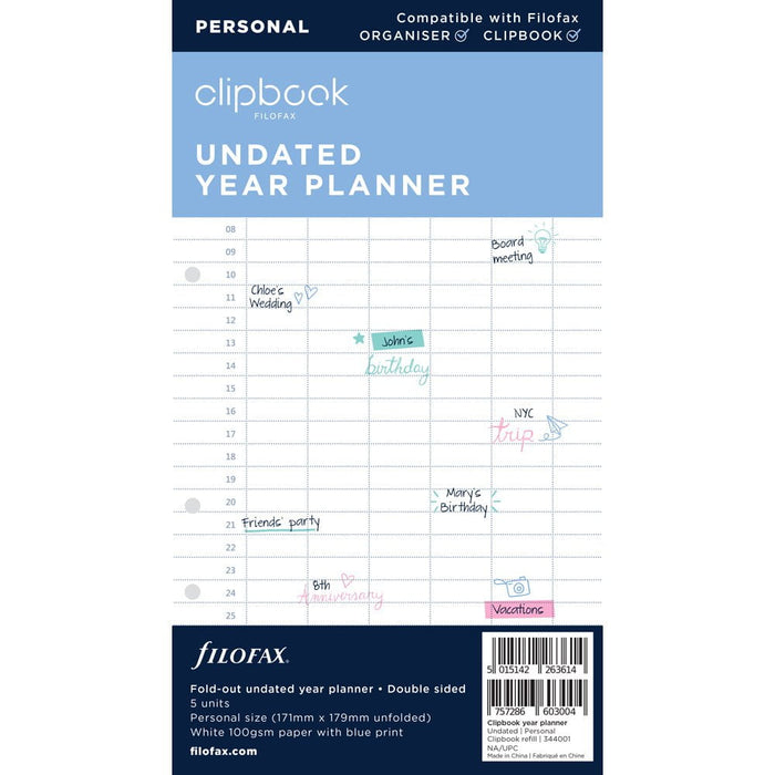 Filofax Clipbook Personal Year Planner Refill CXF344001