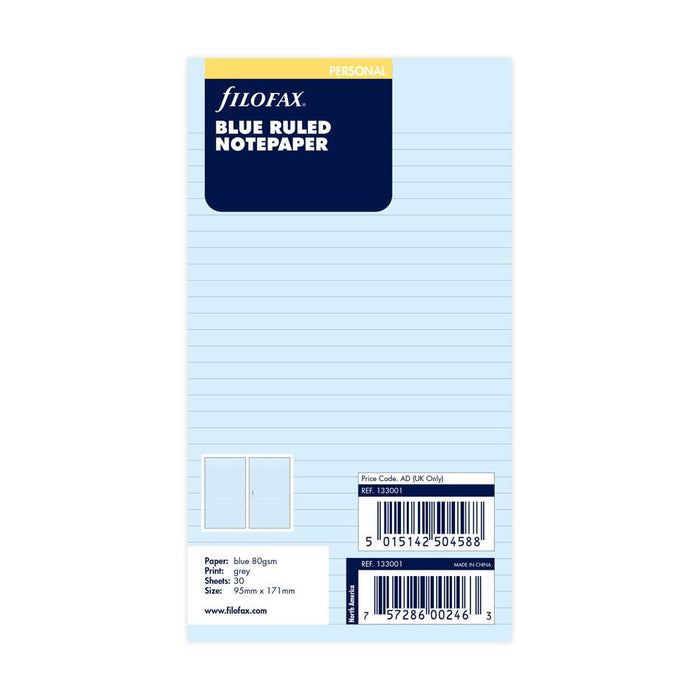 Filofax Personal Blue Lined Notepad Refill CXF133001