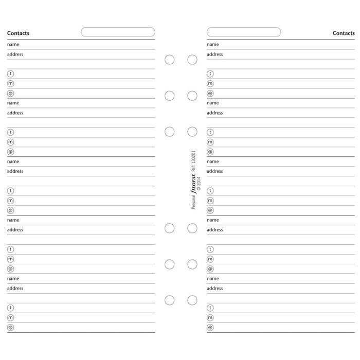 Filofax Personal Contacts Refill CXF130201