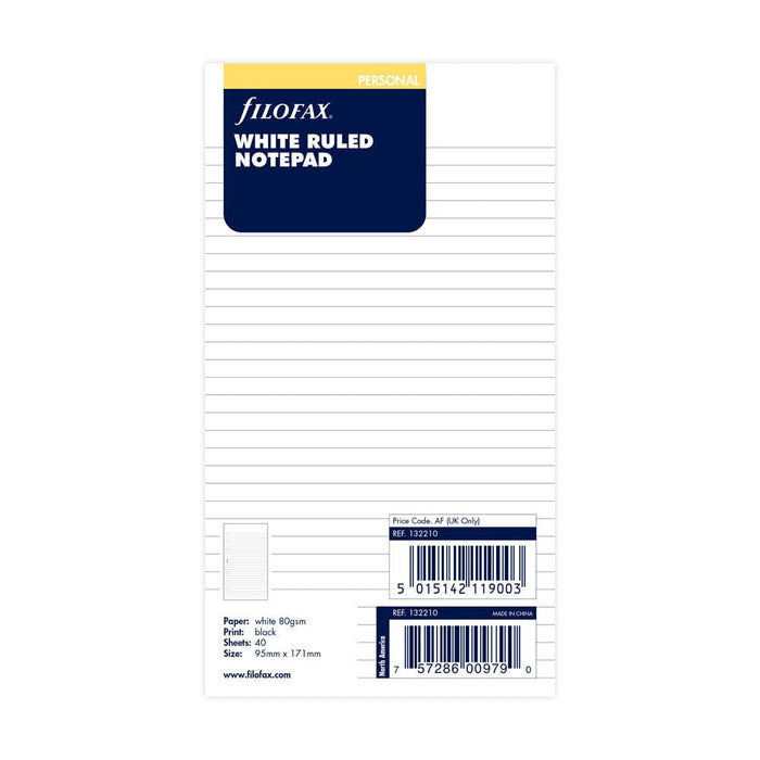 Filofax Personal White Lined Notepad Refill - 40 Sheets CXF132210
