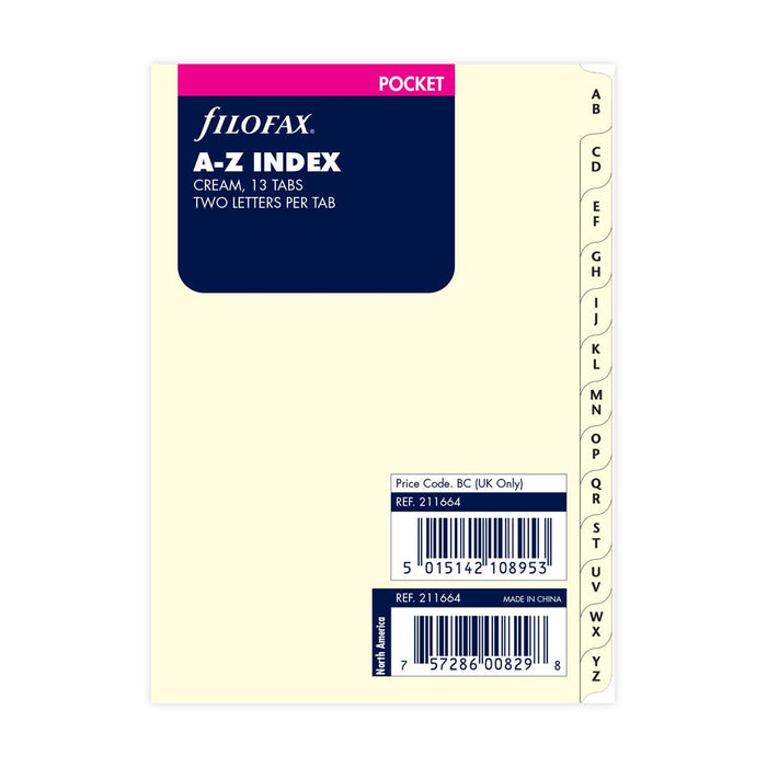 Filofax Pocket A - Z Index Cream CXF211664