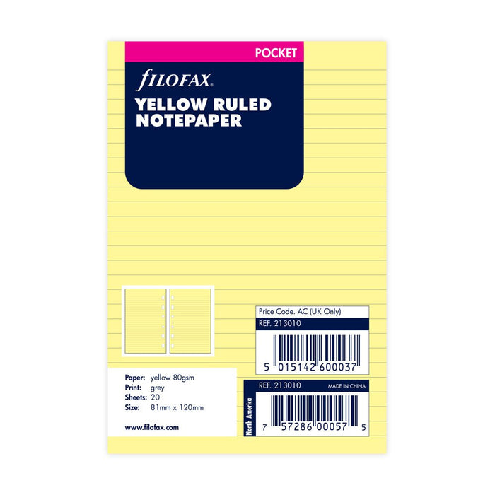 Filofax Pocket Yellow Lined Notepaper Refill CXF213010