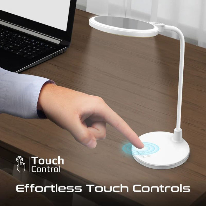 Flexible GooseneckLED Desk Lamp w RingLight Vanity Mirror & Touch Controls 3-LED Modes CDLUXO