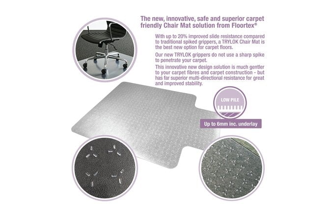 Floortex TrYlok Chair Mat for Low Pile Carpet 90cm x 120cm AOACCMFLVT0001