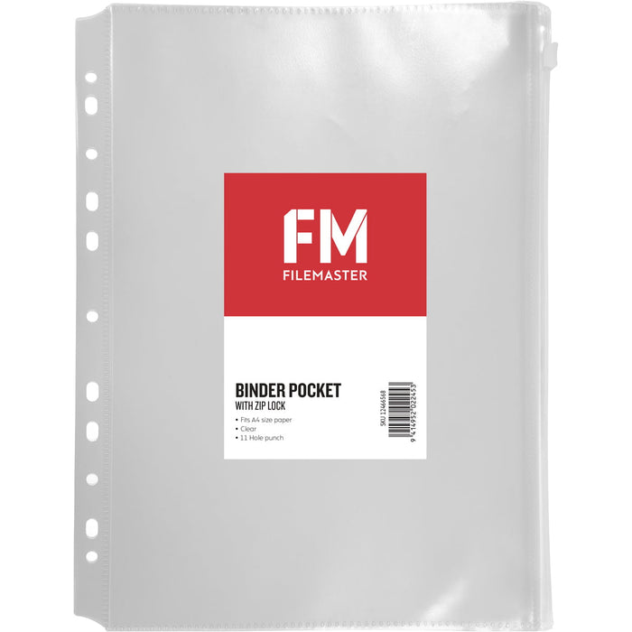 FM A4 Binder Pocket with Zip Lock, Assorted, Pack of 4 CX12466570