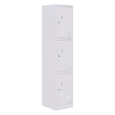 Fortis Steel Storage Locker, 1850mmH x 380mmW x 450mmD, 3 Door, White, Keyed Lock AT5792-8132330