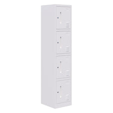 Fortis Steel Storage Locker, 1850mmH x 380mmW x 450mmD, 4 Door, White, Latch Lock AT5792-81042330