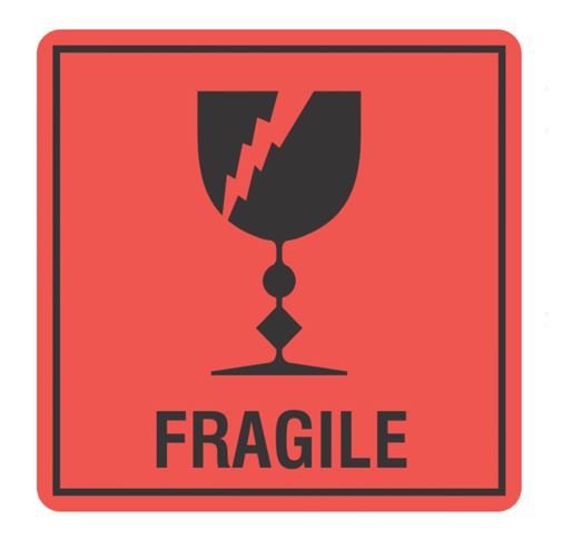 FRAGILE Printed Permanent Adhesive Label 99mm x 99mm x 500 Labels per roll MPH15010