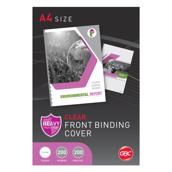 GBC 200 Micron A4 Clear Binding Cover, Pack of 200 AOBCP20CLR200