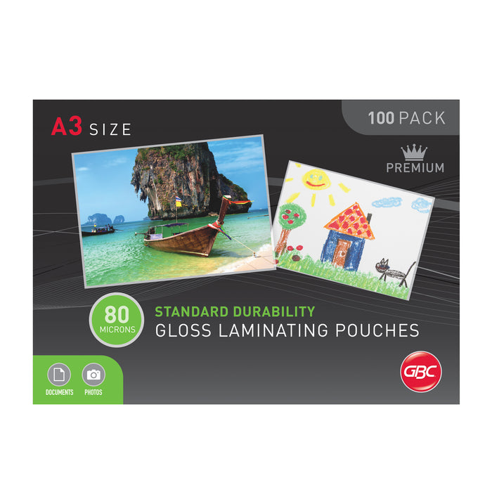 GBC A3 Laminating Pouch, 80 Micron, Gloss, Pack of 100's AOBL80MA3