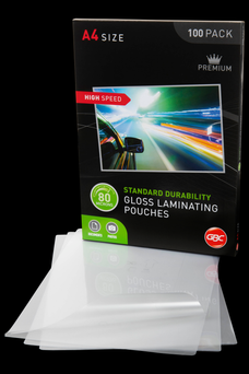 GBC A4 Laminating Pouch, 80 Micron, Gloss, High Speed, Pack of 100's (For use in A3 Laminators only) AOBL80MHSA4