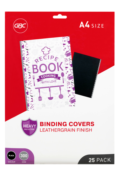 GBC A4 Leathergrain Binding Cover, 300gsm, Black, Pack of 25 AOBCL300BK25