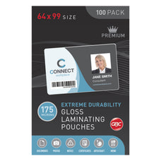GBC Laminating Pouch, 64mm x 99mm, 175 Micron, Pack of 100's AOBL175M64X99