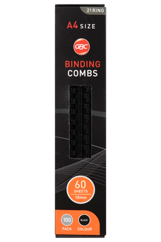 GBC Plastic Binding Comb 10mm, Black, 21 Loop, Pack of 100 AOBEP10BK100