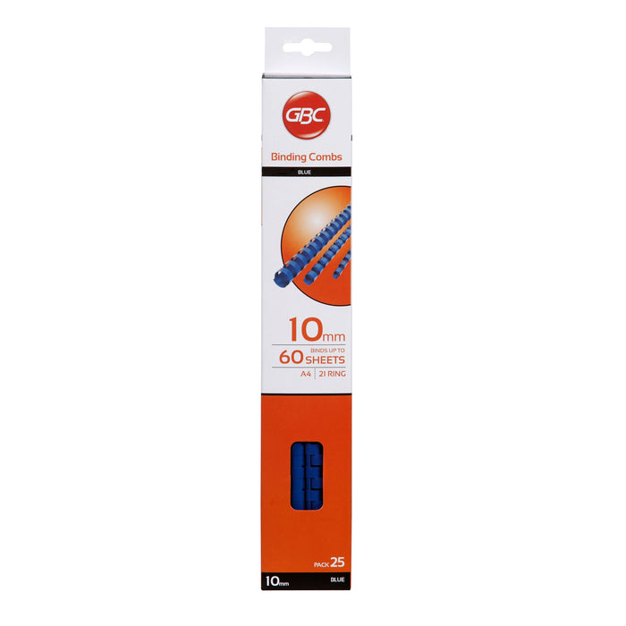 GBC Plastic Binding Comb 10mm, Blue, 21 Loop, Pack of 25 AOBEP10BL25