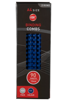 GBC Plastic Binding Comb 12mm, Blue, 21 Loop, Pack of 100 AOBEP12BL100
