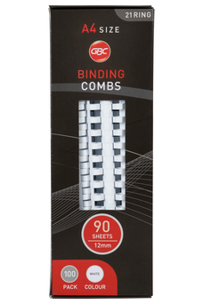 GBC Plastic Binding Comb 12mm, White, 21 Loop, Pack of 100 AOBEP12W100
