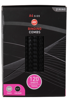 GBC Plastic Binding Comb 16mm, Black, 21 Loop, Pack of 100 AOBEP16BK100