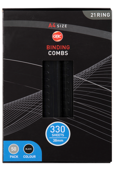 GBC Plastic Binding Comb 38mm, Black, 21 Loop, Pack of 50 AOBEP38BK50