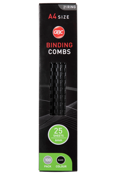 GBC Plastic Binding Comb 6mm, Black, 21 Loop, Pack of 100 AOBEP6BK100