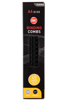 GBC Plastic Binding Comb 8mm, Black, 21 Loop, Pack of 100 AOBEP8BK100