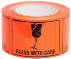 GLASS WITH CARE Printed Rippable Sellotape 0724 Label 72mm x 100mm CX2092495