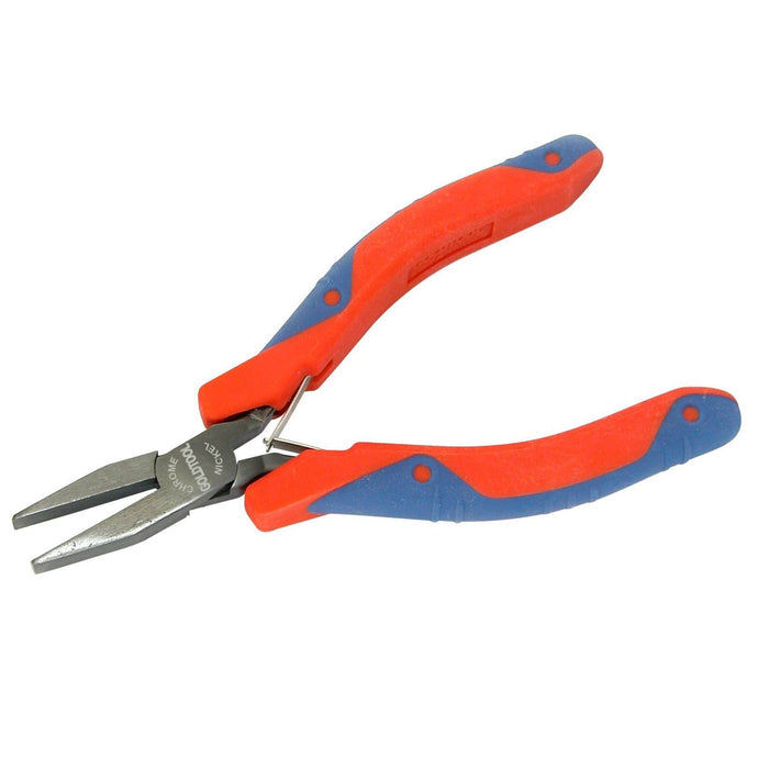 GOLDTOOL 120mm Long Nose Mirror Polished CRV Precision Plier. 28mm Nose, Serrated Jaws with Cutter, Double Leaf Springs. Rubber Easy Grip Handles for Greater Comfort. CDGPL-264