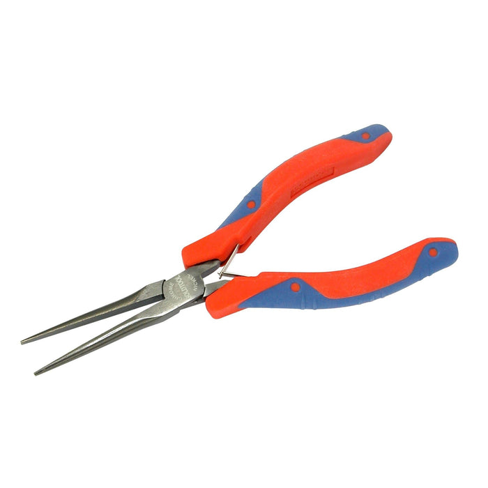 Goldtool 145mm Needle Nose Mirror Polished CRV Precision Plier. 50mm Smooth Jaws,  Double Leaf Springs. Rubber Easy Grip Handles for Greater Comfort. Red/Blue Colour CDGPL-265