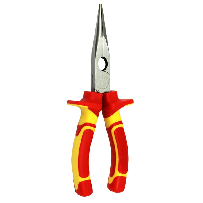 Goldtool 175mm Insulated Sharp Nose Pliers. Large Shoulders to Protect Against Live Contacts. Rubber Easy Grip Handles for Greater Comfort. Red/Yellow Colour CDGPL-644-VDE