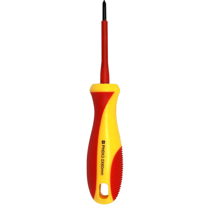 GOLDTOOL 60mm Electrical Insulated VDE Screwdriver. Tested to 1000 Volts AC. (PH0*60mm). Yellow/Red Colour Handle CDHV-30-VDE