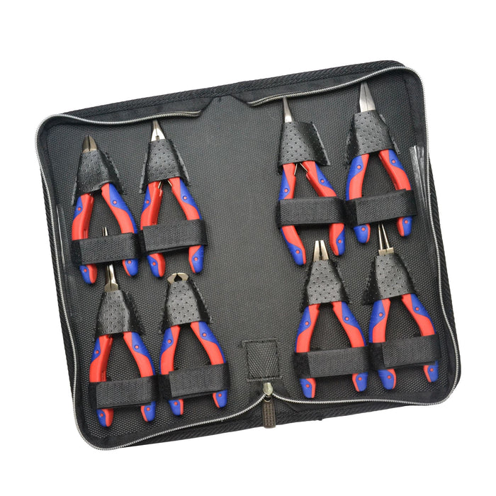 GOLDTOOL 8-Piece Mirror Polished CRV Precision Plier Set. Includes Diagonal Cutter,  Bent Nose,  Long Needle, Combination, Long Nose, Flat Nose, End Nipper, & Round Jaw CDGPL-260