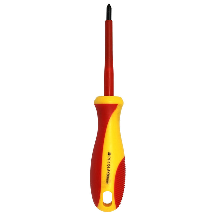 GOLDTOOL 80mm Electrical Insulated VDE Screwdriver. Tested to 1000 Volts AC. (PH1*80mm). Yellow/Red Colour Handle CDHV-41-VDE